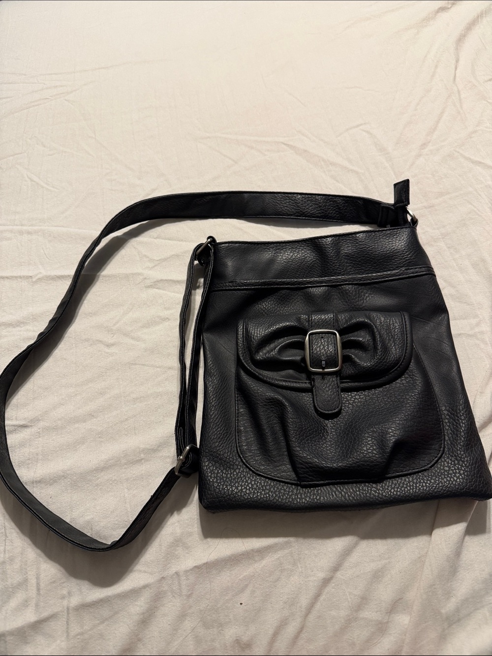 Classic Black Women's Crossbody Bag with Buckle Pocket